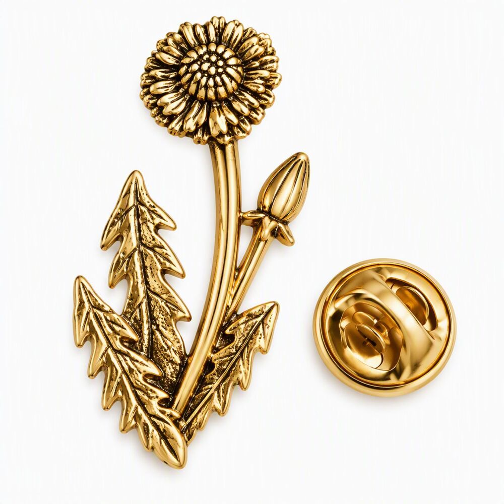 VTG Boho Retro MCM Signed Camco Gold Tone Dandelion Flower Floral Brooch Pin